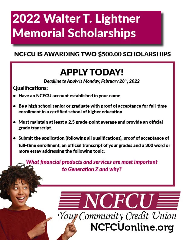 NCFCU is awarding two $500.00 scholarships! featured image