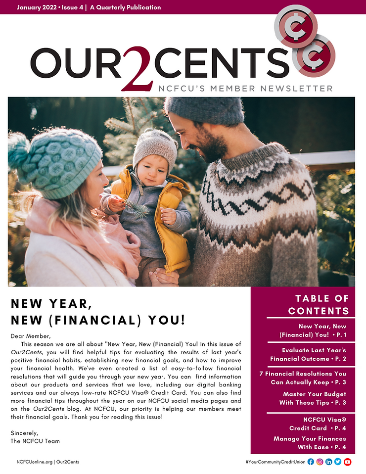 Read NCFCU’s member newsletter Our2Cents: New Year Financial Resolutions issue! featured image